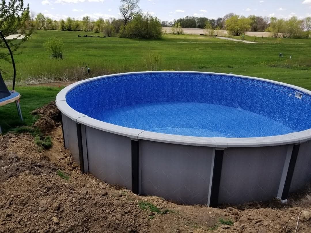 Set: the pool set in place with a gravel base