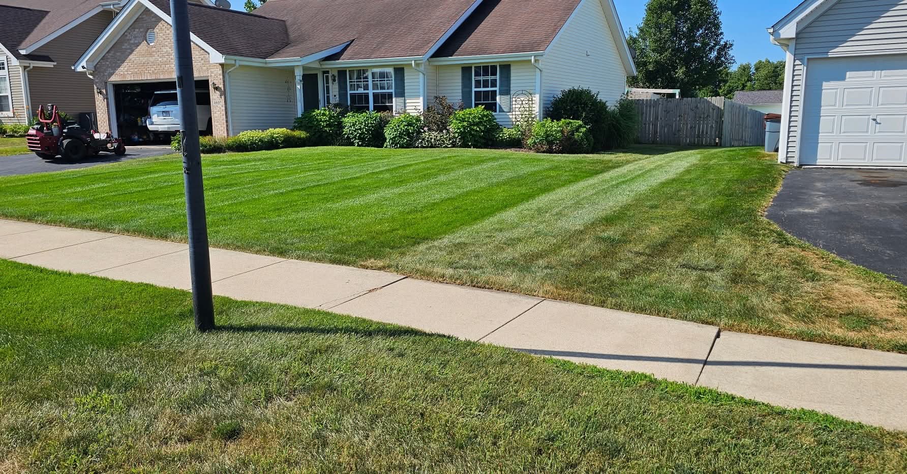Freshly mowed lawn with crisp stripes